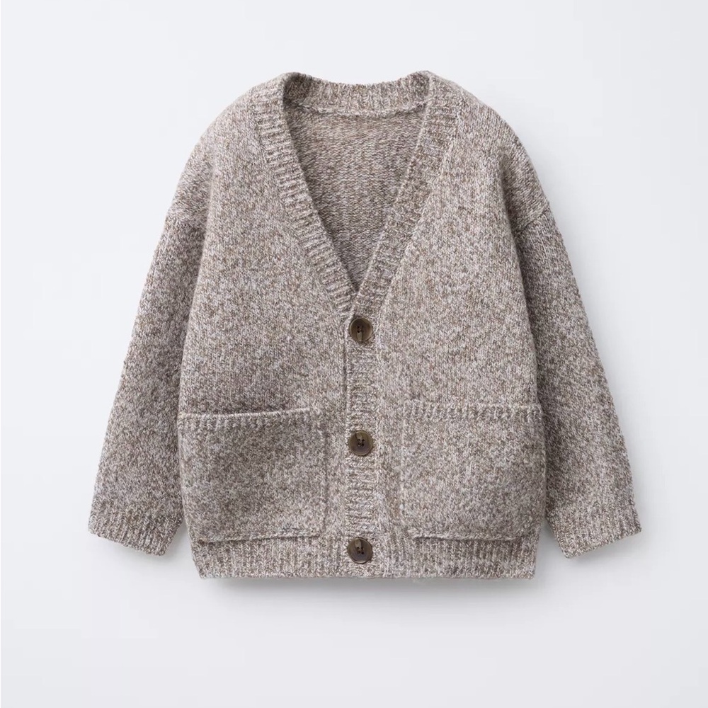 Zara Kids' Heathered Knit Cardigan - Gray